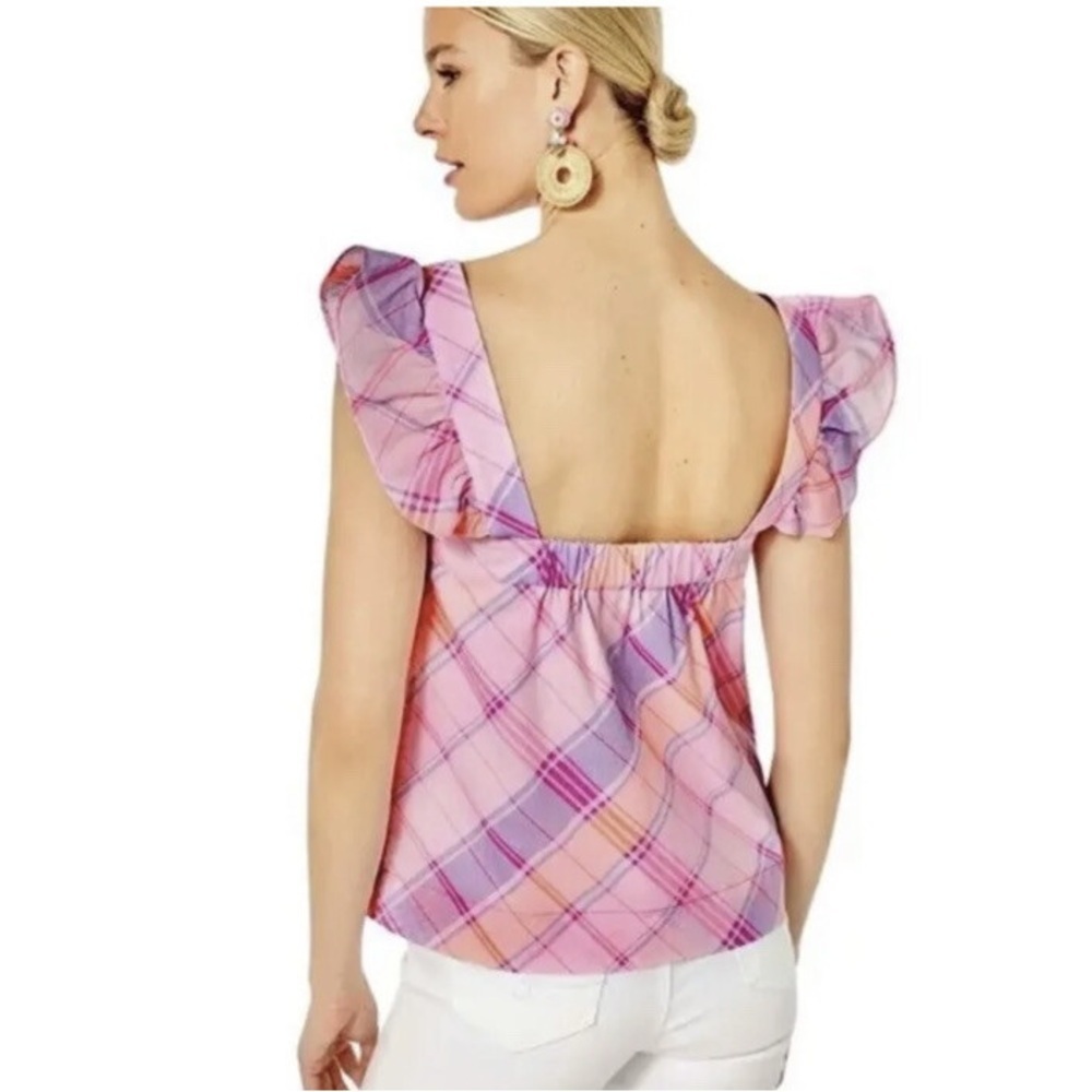 Lilly Pulitzer Reyna Top Pink Isle Madras Plaid Ruffle Tank Size small READ - Picture 6 of 7